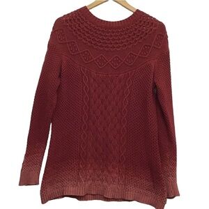 WOOLRICH 100% cotton chunky knit sweater medium faded pink fair isle cab…